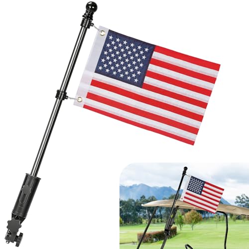 CHENGWEI Golf Cart Flag Holder and Flag Pole Mount Kit,Fit for Yamaha, Club Car, EZGO Golf Cart/Golf Push Cart/Boat/Bike,Heavy Duty Aluminium Alloy Base Windproof Bracket, Included USA Flag