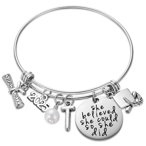 Image of Ukodnus Class of 2025 Graduation Gift - Senior 2025 Graduate Bracelet - Inspirational Graduation Gifts for Her - 26 Initial Charm Bracelets for College High School