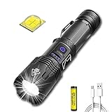 ► 【Zoombar & 3 Modi】 Teleskopzoom, kreisförmige Flutlichter werden für großflächige Beleuchtung oder Blendlicht für Fernbeobachtungen verwendet. Der einstellbare Fokus mit 5 Lichtmodi (High - Medium - Low - Strobe -SOS) erfüllt Ihre unterschiedlichen Beleuchtungsanforderungen.