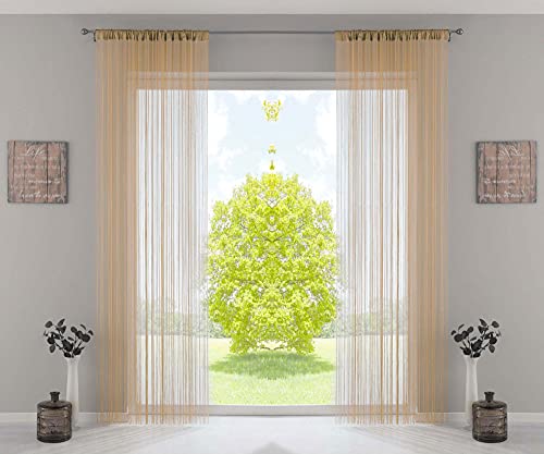 2er Set Fadengardine, HxB 250x140 cm, Sand mit Tunneldurchzug und...