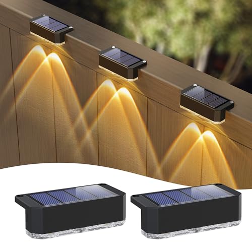 Peasur Solar Fence Lights Outdoor, 2 Pack Step Light Solar Powered, Waterproof LED Deck Lights for Stairs Railing Yard Patio Outside Warm White