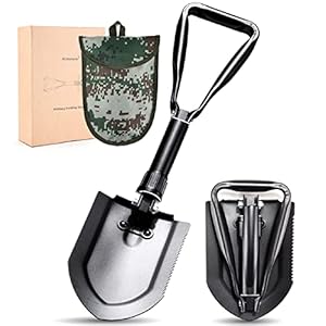 22.8” Military Folding Camping Shovel, w/Pick Foldable Tactical Shovel for Gardening, Camping, Hiking, Outdoor, Backpacking, Emergency (Black)