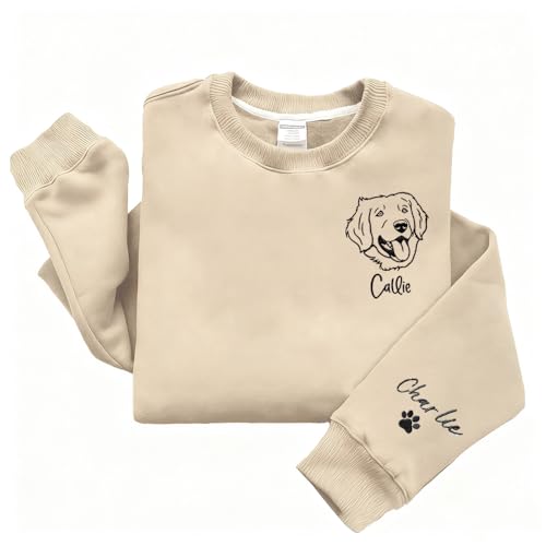 ZYHJJ Sudadera con Bordado Personalizado de Cara de Mascota,Sudaderas Personalizadas con Foto de Perro con Nombre o Texto en la Manga,Regalo conmemorativo para Mascotas