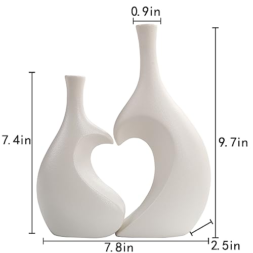 Syrasron HEART-2-001-1 White Ceramic Vase Set Of 2,Heart Shaped Vase, Matte Frosted Texture Finish,Farmhouse Decor, Home Decor, Vases For Your Bedroom thumb #5