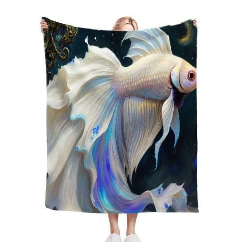 Dozrmey Mantas para Sofas Niños 130x150 Pez Blanco, Impresión 3D Manta para Sofá de Franela para Adultos Niños, Manta Polar 100% Microfibra para Viajes y Camping, AQ5546