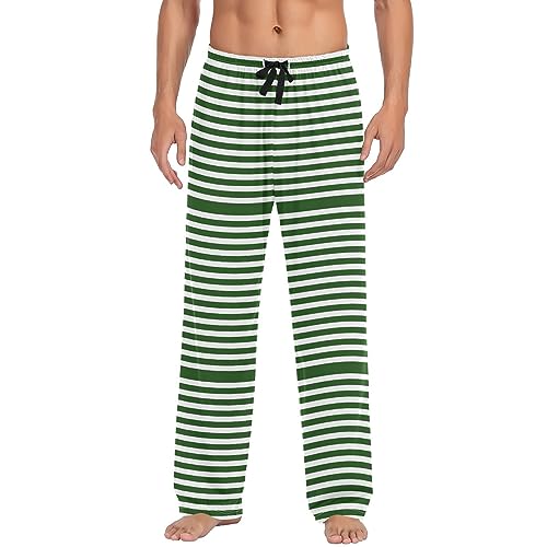 Men's Pajama Pants White Green Striped Lines Lounge Pants Super Soft Pajama Bottoms with Pockets