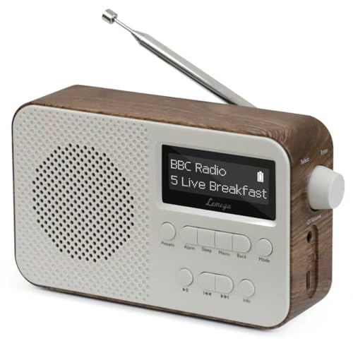 LEMEGA PR2 Max DAB/DAB+ Digitalradio mit Bluetooth Tragbares UKW-Radio mit 10 Stunden Akkulaufzeit Doppelwecker großem übersichtlichem LED-Display 40 Speicherplätzen und Kopfhöreranschluss Walnussholz