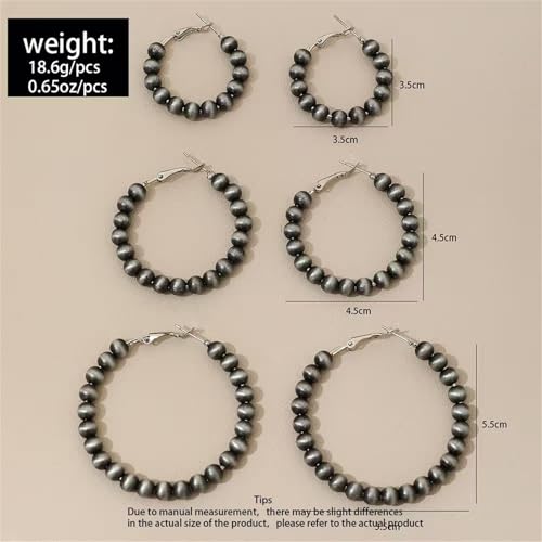 Dreuyet 3 Pairs Western Navajo Hoop Pearl Earrings for Women Vintage Cowgirl Beaded Pearl Earrings Tribe Western Bohemian4