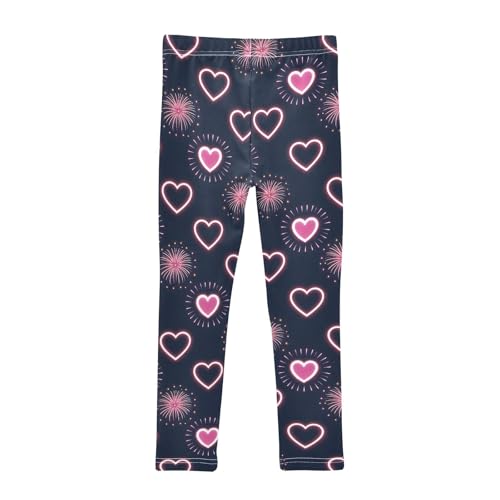 Fireworks Heart Pattern Girls Leggings Soft Comfortable Athletic Leggings Dancing Pants for 4-10 Years2