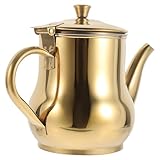 Hemobllo Colador de Aceite de Acero Inoxidable Filtro Integrado, Contenedor de Grasa para Cocina Profesional y Uso Doméstico, Dispensador Dorado para Aceite y Vinagre