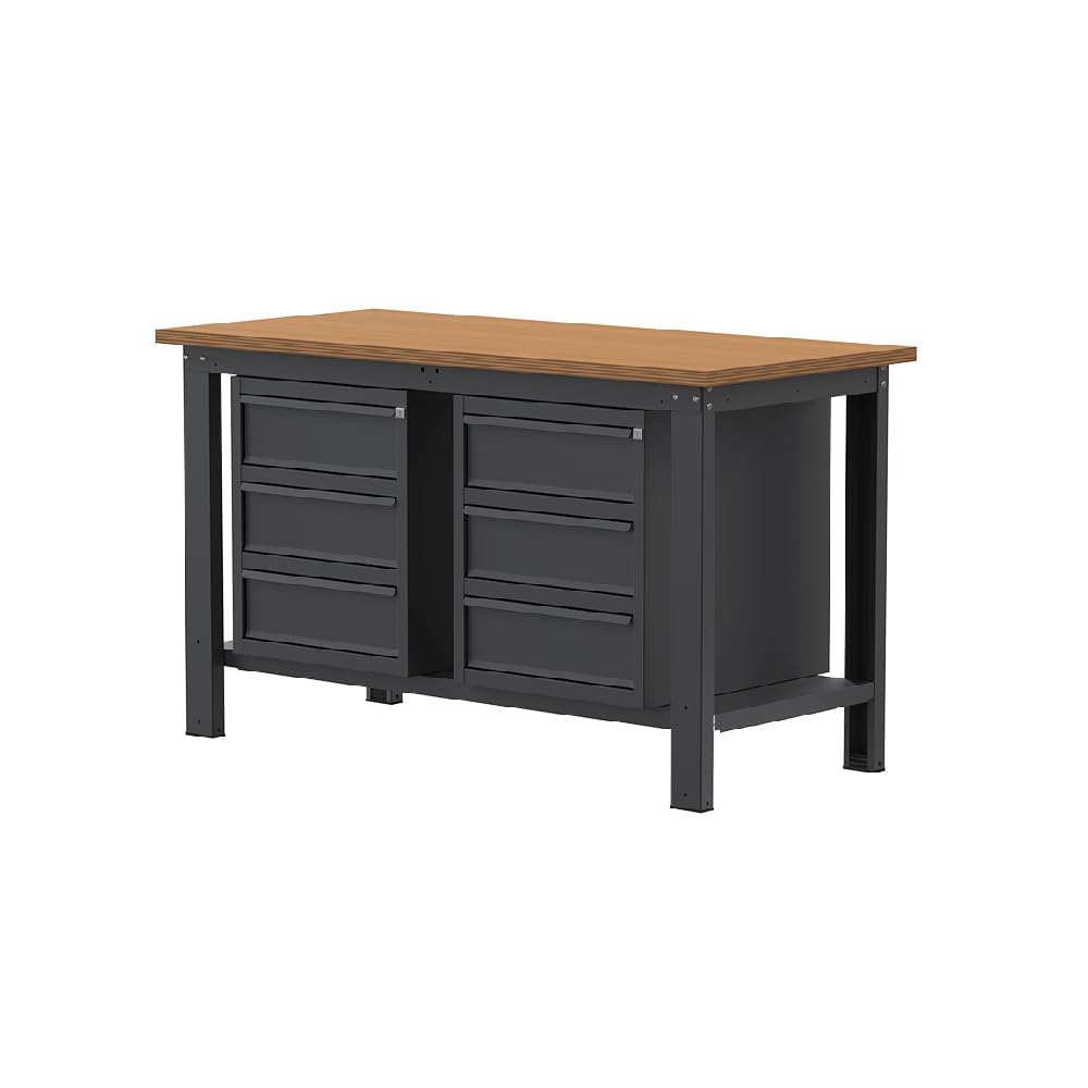 SOGI X3N_108L Banco de trabajo 1,5 m - tablero de madera - 3 + 3 cajones - gris antracita