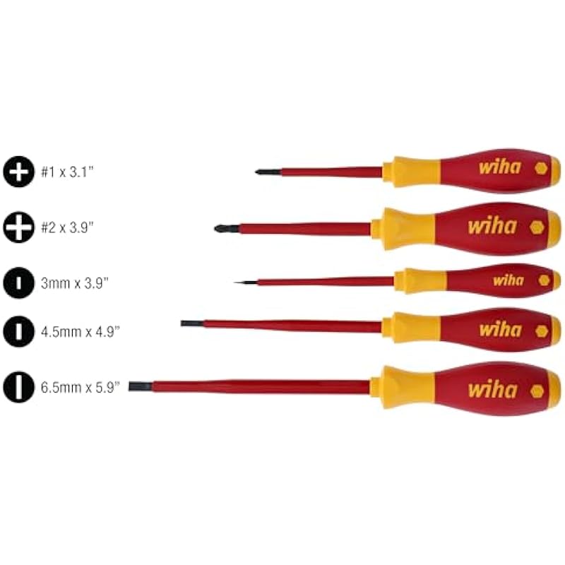 Wiha 32091 5-Piece 1000-Volt Slotted and Phillips Insulated Screwdriver Set Screwdriver Set 상세이미지 4