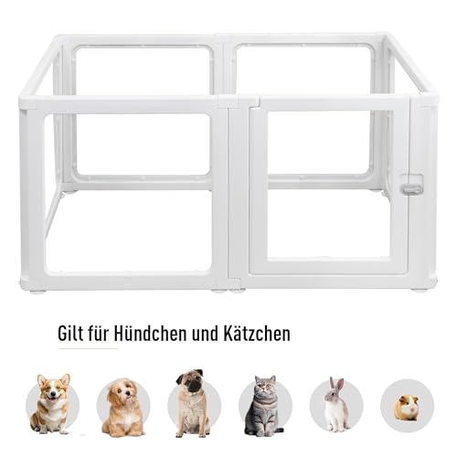 Citylife 6-TLG Welpenauslauf 60cm hoch, Hundelaufstall faltbar mit Tür, Hundegehege Wohnung, XXL Laufgitter für Hunde, Katzen, Kaninchen, Kleintiere, rutschfest, Transparent