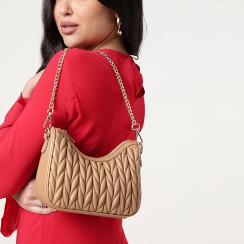 Image of Fastrack QuiltCrush Sling | Faux-Leather Women's Sling Bag| Detachable Chain Strap, Gold Hardware, Internal Pockets & Zipper Closure