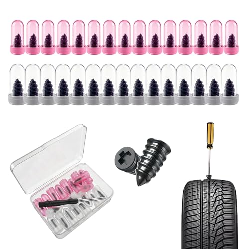 Image of Tire Repair Nails Kit, 2 Size Tire Plug Kit with Screwdriver (40 Pcs) | Two Repair Sizes; Screw-In Installation; Durable Rubber & Metal; Compatible with Tubeless Tires; Portable Repair Kit