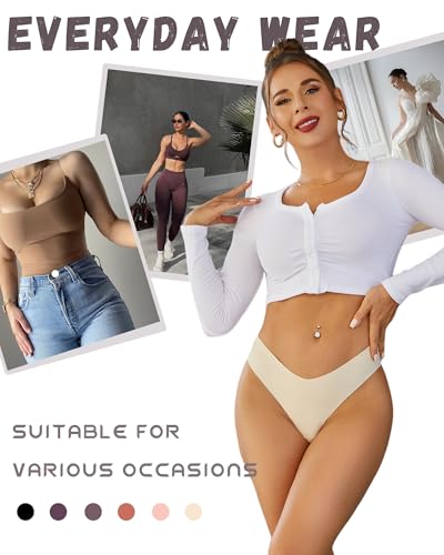 Image of FINETOO Seamless Thongs for Women Sexy No Show Panties Invisible V-waisted Stretch Lingerie Underwear 6 Pack