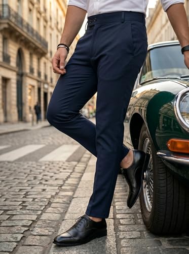Image of erke Men's Slim Fit Formal Trouser with 4-Way Stretch | Lycra Blend Wrinkle Resistant Office Chinos for Men | Mid Rise Tapered Trousers for Men