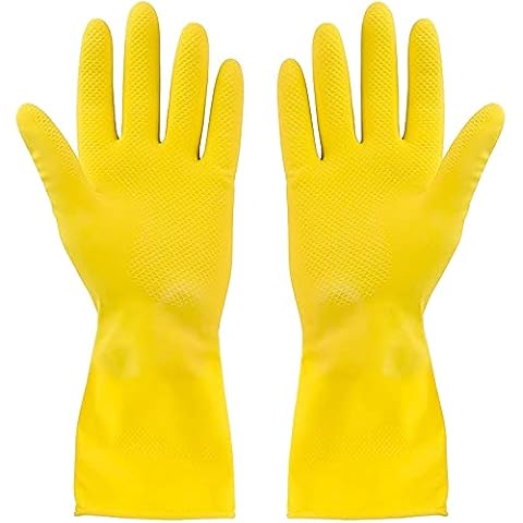 SteadMax 6 Pack Yellow Cleaning Dish Gloves, Professional Natural Rubber Latex Dishwashing Gloves, Disposable Kitchen Dishwasher Gloves Small Size (6 Pairs) Cover