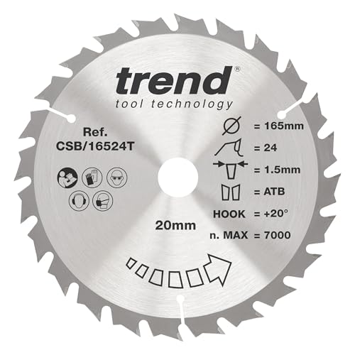 Trend Wood Cordless Circular Saw Blade, 165mm Diameter, 30mm Bore, 24 Teeth, 1.5mm Kerf, +15° Hook, TCT, Medium Finish, CSB/16524TB