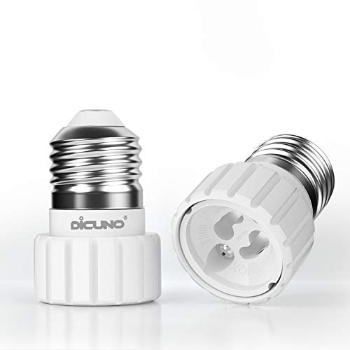 DiCUNO E27 a GU10 Adaptador de enchufe de 2 piezas, convertidor socket, portalámparas, Base de lámpara para bombillas LED, incandescentes o fluorescentes compactas