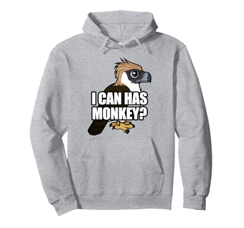 I Can Has Monkey Funny Cartoon Philippine Eagle Meme Raptor Pullover Hoodie