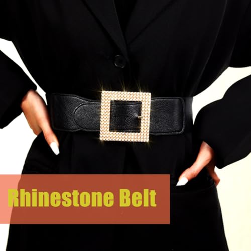 Ursumy Rhinestone Belts Fashion Wide Elastic Belts for Dresses Sparkle Crystal Stretchy Belts for Women2