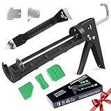 Tisanker Caulking Gun Kit – 10oz Silicone Caulk Gun No Drip with Caulk Remover and 3 Silicone Finishing Tools for DIY Home Sealing & Repair – Gift Box Included