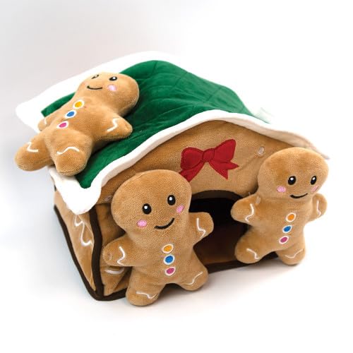 Happy Pet Christmas Toys for Dogs - Burrow Toys and Snuffle Mat for Dogs & Puppies (Burrow & Hide Gingerbread House)