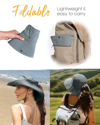 Image of FURTALK Sun Hats for Women Ponytail UV Protection Beach Summer Hat Wide Brim Packable Cowboy Hat
