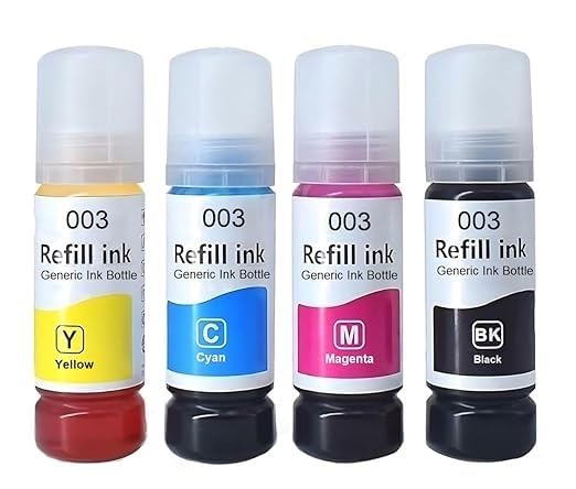 003 Refill Ink for Epson L3110, L3150, L3250, L3252 L3115, L3116, L3101, L3210, L3215, L3216, L3151, L3152, L3156, L5190 Printer Black, Cyan, Magenta & Yellow (Pack of 4)