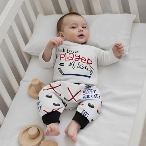3Pcs Newborn Baby Boy Hockey Outfit Letter Long Sleeve Romper Shirt Pants Set +Hat Coming Home Outfit Fall Clothes2