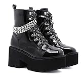 Womens Platform Boots Round Toe Chunky Ankle Boots Punk Boots Lace Up&Zipper Combat Boots