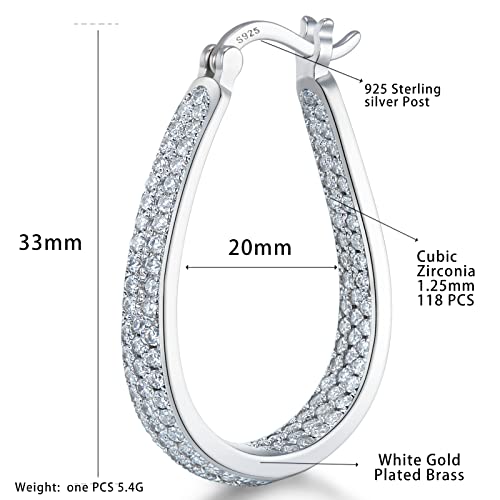 925 Sterling Silver Post Hoop Earrings For Women Gilrs White Cubic Zirconia Oval Chunky Sterling Silver Hoop Earrings Weinuo Jewelry #TOP6