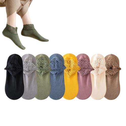 Autumn And Winter Lace Warmer Socks, Women'S Fashion Winter Warm Plush Socks With Lace Trim Home Floor Socks (8pcs-short,One-size)
