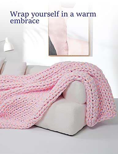 YnM Weighted Blanket, Handmade Chunky Knitted Design, Soft and Cozy, Temperature Regulating and Breathable, Machine Washable Throw for Sleep or Home Decor (Pink Fancy Yarn, 50x60 Inch, 10lbs)