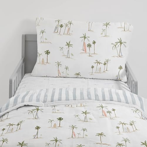 Image of Little Unicorn Standard Pillowcase 2 Pack | Super Soft & Breathable Muslin Fabric | Snug Envelope Closure | for Crib and Toddler Bed (Palm Paradise)