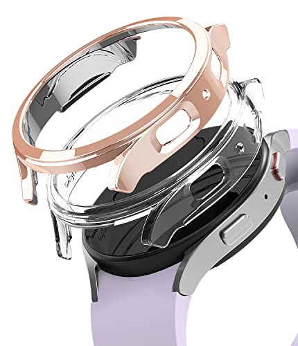 Image of Ringke Slim Case [2 Pack] Compatible with Samsung Galaxy Watch 5 40mm, Watch5 Bezel [Frame Only] Premium PC Hard Thin Cover - Clear & Chrome Rose Gold