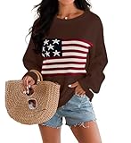 Dressmine Graphic Sweatshirts for Women Cute American Flag Shirts Long Sleeve Patriotic Tshirts Casual Winter Pullover Coffee Large