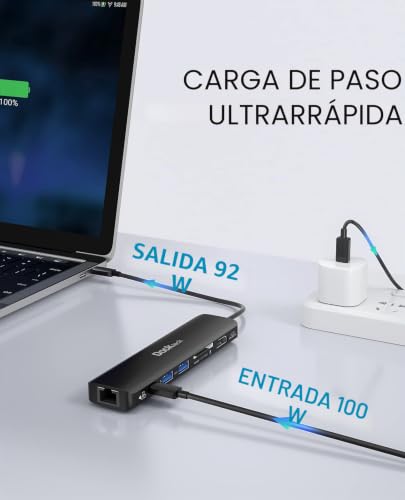 Dockteck Adaptador USB C con Ethernet RJ45 y lector de tarjetas SD 5