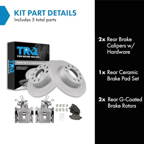 Image of TRQ Rear Brake Pad and Rotor Set Ceramic Solid Rotors Calipers | For 2010-2014 Volkswagen Golf Jetta 2010-2016 Eos 2012-2015 Passat 2012-2014 Beetle 2010-2013 Audi A3 A3 Quattro