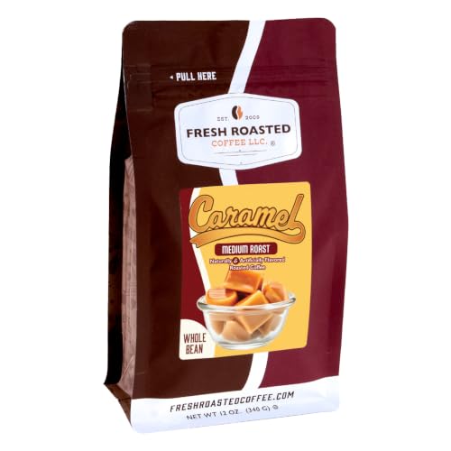 Fresh Roasted Coffee, Caramel Flavored Whole Bean Coffee, Medium Roast, Kosher, 12 oz