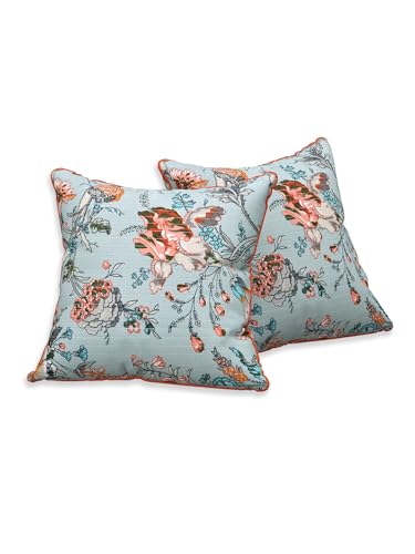Image of Pure Cotton Quilted Cushion Cover 16x16 Inch | Anokhi Print Decorative Throw Pillow Cover | Soft Cotton Sofa Cushion Cover with Hidden Zipper | Living Room Bedroom Home Decor