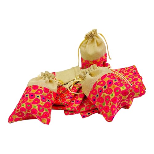 Image of Pack of 25 pcs Small Size Brocade & Jute Potli Gift Bags (18 X 12 cm)