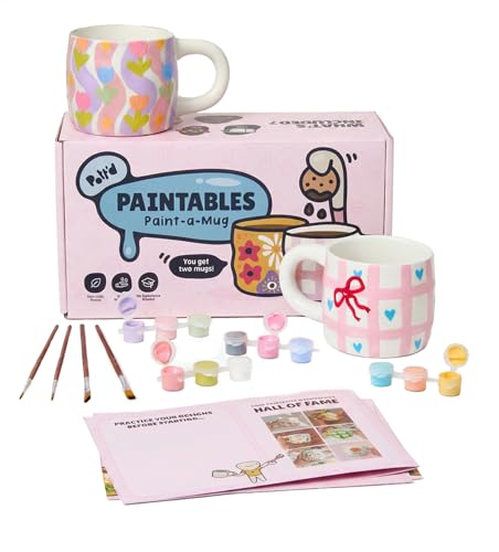 Pottd Paintables Paint Your Own Mug Kit - DIY Mug Painting Kit for Adults. Ceramic Painting Kit for Adults Includes Mugs Paints Brushes and Painting Inspiration Guide