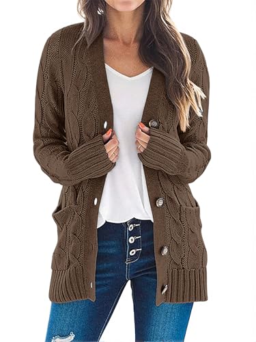 MEROKEETY Women's 2025 Fall Long Sleeve Cable Knit...
