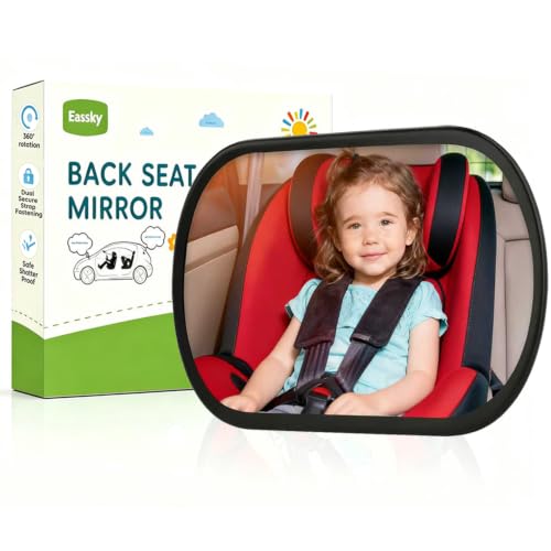 Image of Baby Car Mirror for Backseat - Rear Facing Car Seat Mirror Safety for Infant Newborn - Easily Observe the Baby Move,Clear Wide View,360Rotation, Secure, Shatterproof - Black