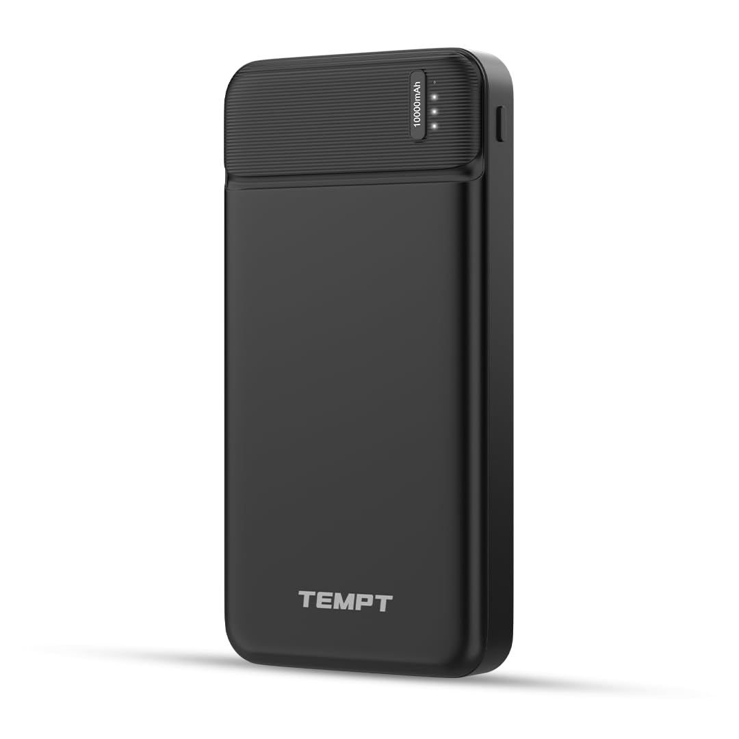 Tempt - Booster 10000mAh Power Bank | Lithium Polymer Battery | Fast Charging | Dual Output USB Port | Multi-Layer Protection for iPhone, Anrdoid & Other Devices | Pocket Size (Black)