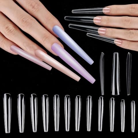 INENK 5XL 120PCS Extra Long Long Coffin Full Cover Nail Tips, Clear 5XL Extra Long Coffin Straight Nail Tips for Press On nails, Manicure Tools Salon Home DIY Cover