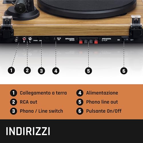Lenco Giradischi Vinile Stereo con Altoparlanti - Bluetooth - LS-500OK con Trasmissione a Cinghia - Vassoio in Metallo da 280 mm - Preamplificatore - Cartuccia Audio Technica - Legno - 6