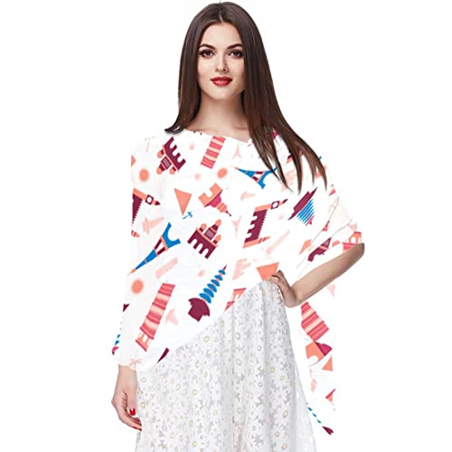 Foulard en mousseline de soie anti-courants d'air motif Tour Eiffel multicolore mode femme